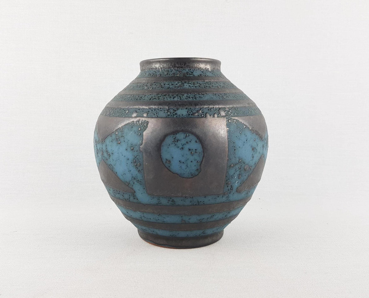 Vintage CARSTENS KERAMIK Blue Vase With Ankara Decor 652 13 West German Pottery 1960s Fat Lava Era