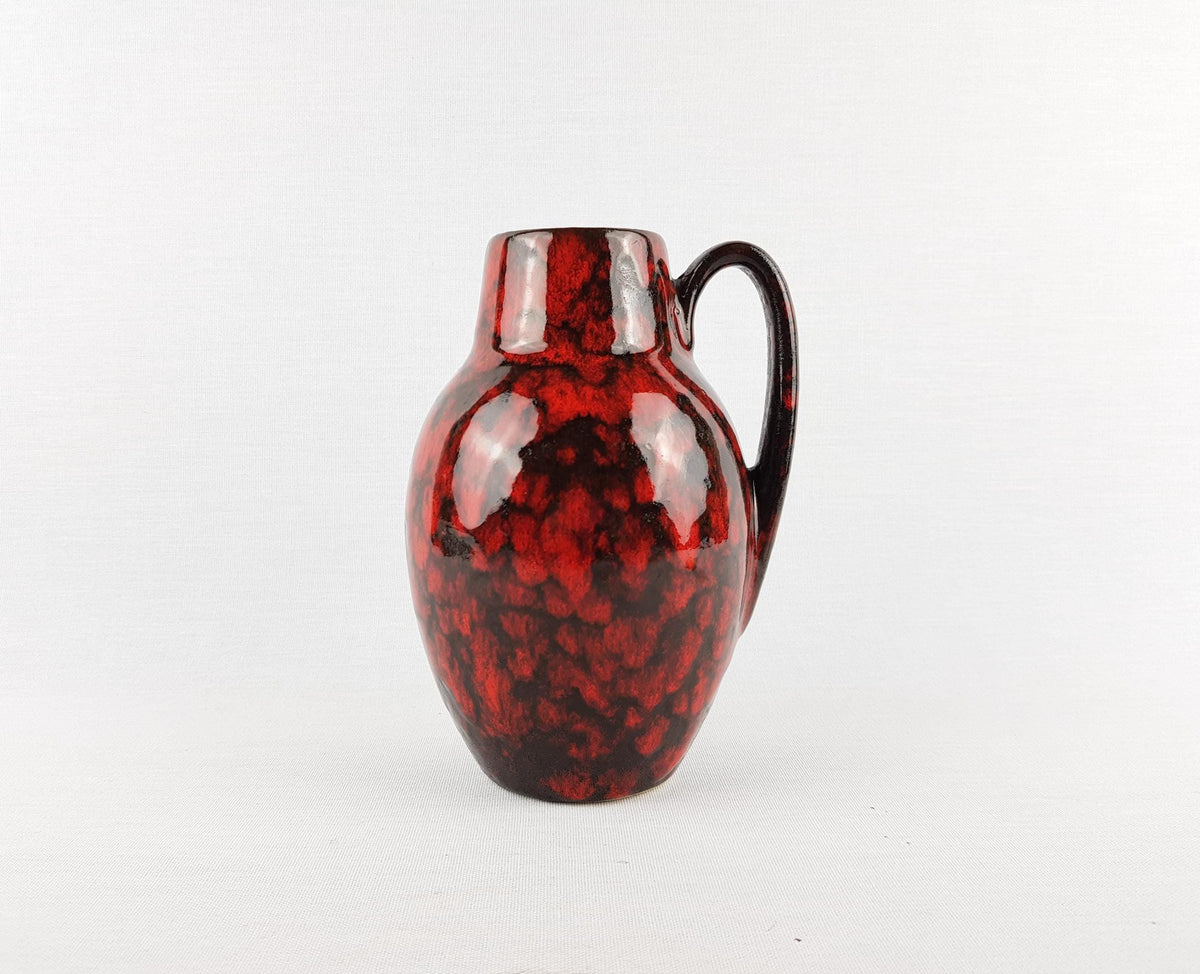 Vintage SCHEURICH KERAMIK Red and Black Fat Lava Vase 414-16 West German Pottery 1960s