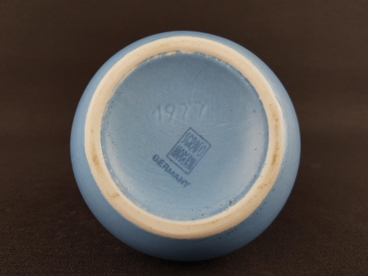 Vintage Sgrafo Vase: Blue Drip Lava Decor, West German Pottery