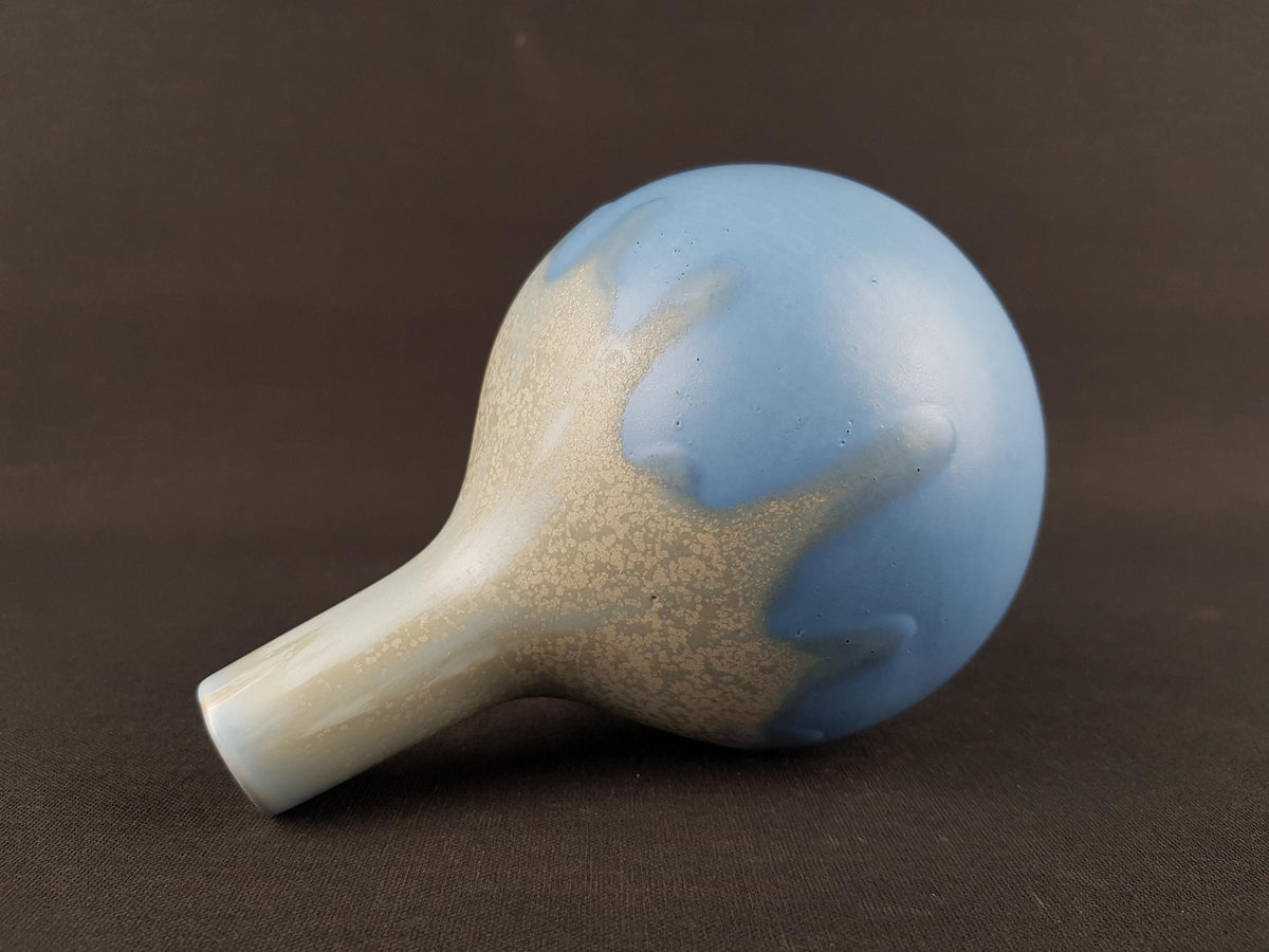 Vintage Sgrafo Vase: Blue Drip Lava Decor, West German Pottery
