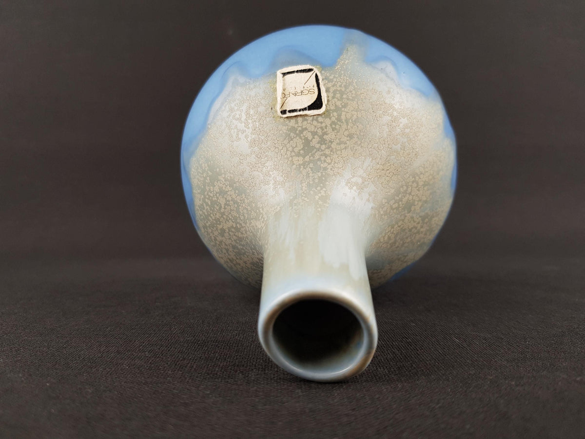 Vintage Sgrafo Vase: Blue Drip Lava Decor, West German Pottery