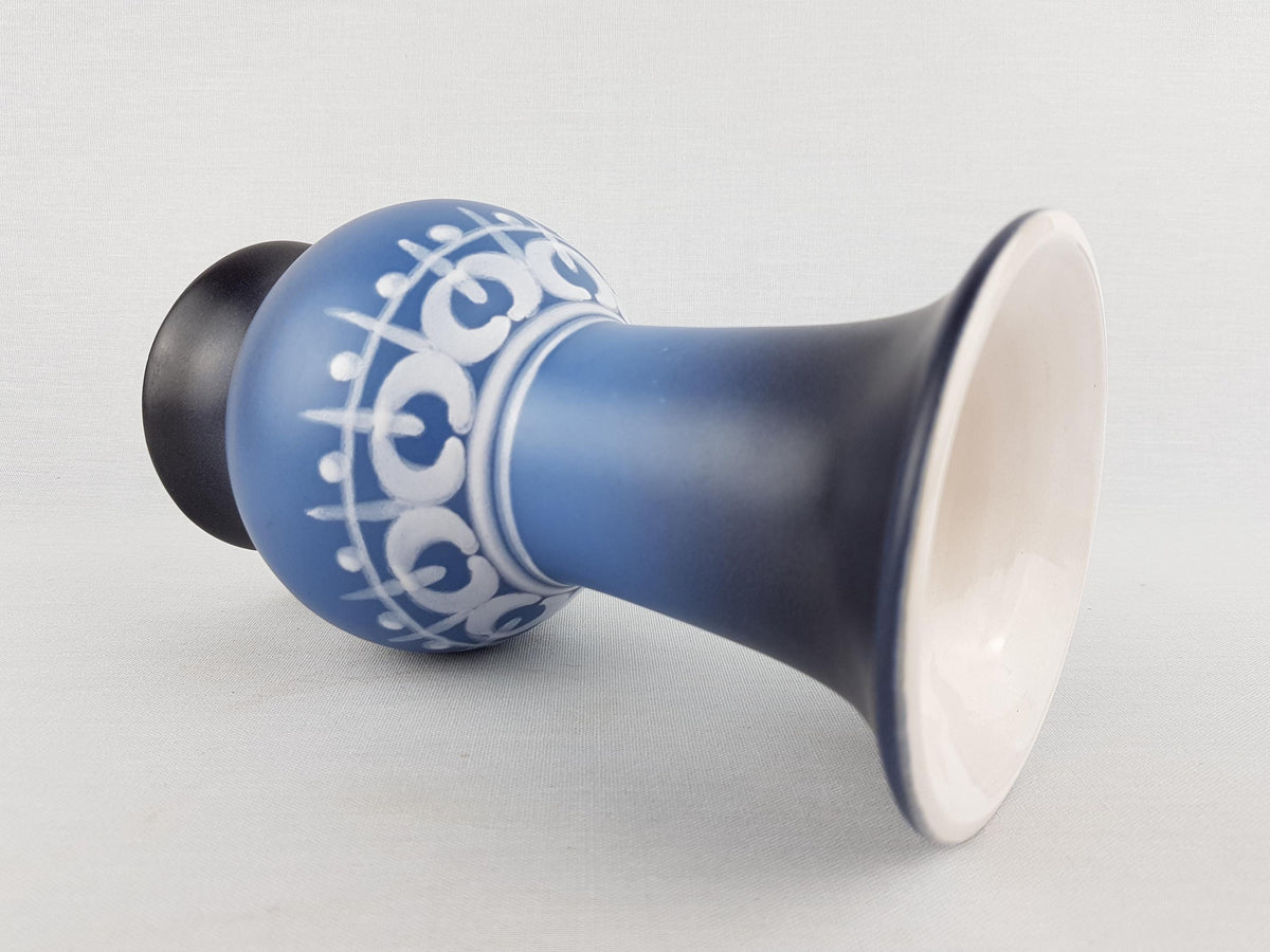 Vintage FLORA GOUDA HOLLAND Ceramic Blue Vase With Lotus Decor 1891 Dutch Pottery 1970s