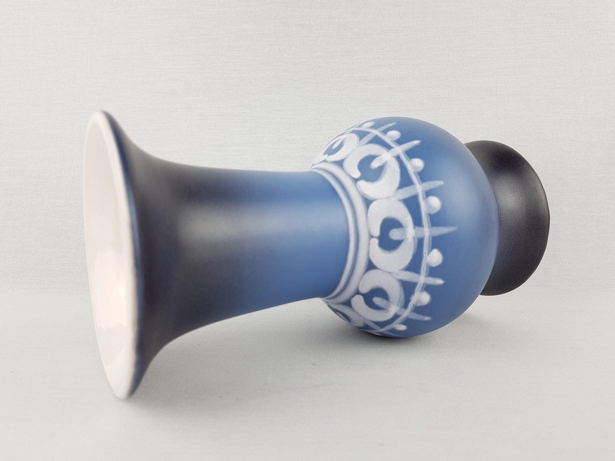 Vintage FLORA GOUDA HOLLAND Ceramic Blue Vase With Lotus Decor 1891 Dutch Pottery 1970s