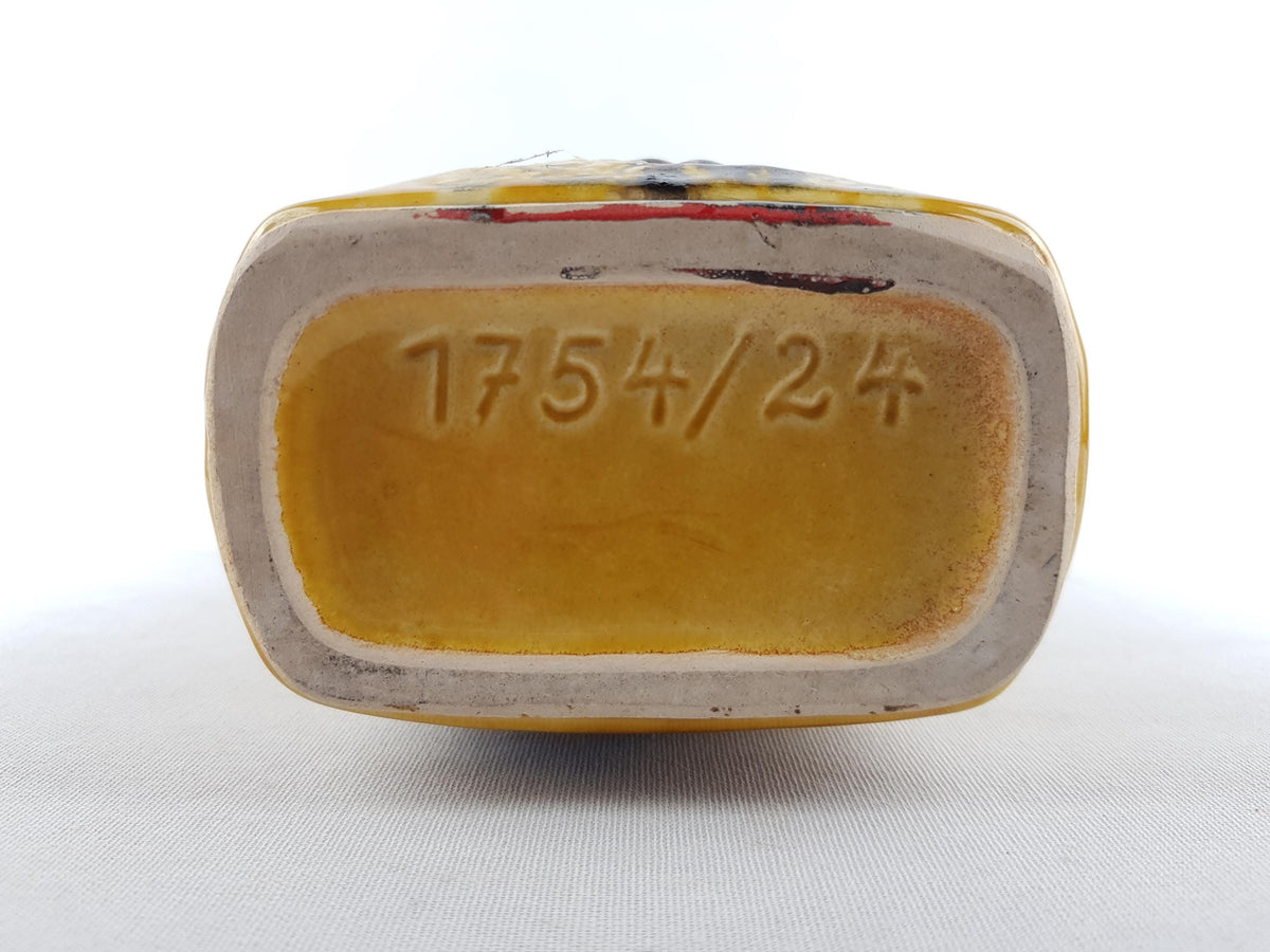 Vintage ÜBELACKER Keramik Yellow Vase With Red Floral Decor 1754/24 West German Pottery 1970s