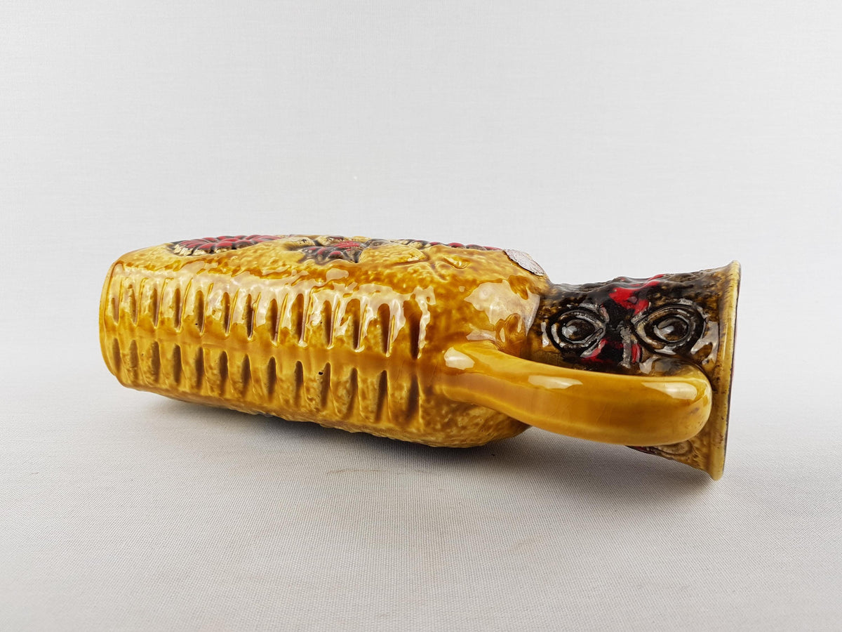 Vintage ÜBELACKER Keramik Yellow Vase With Red Floral Decor 1754/24 West German Pottery 1970s