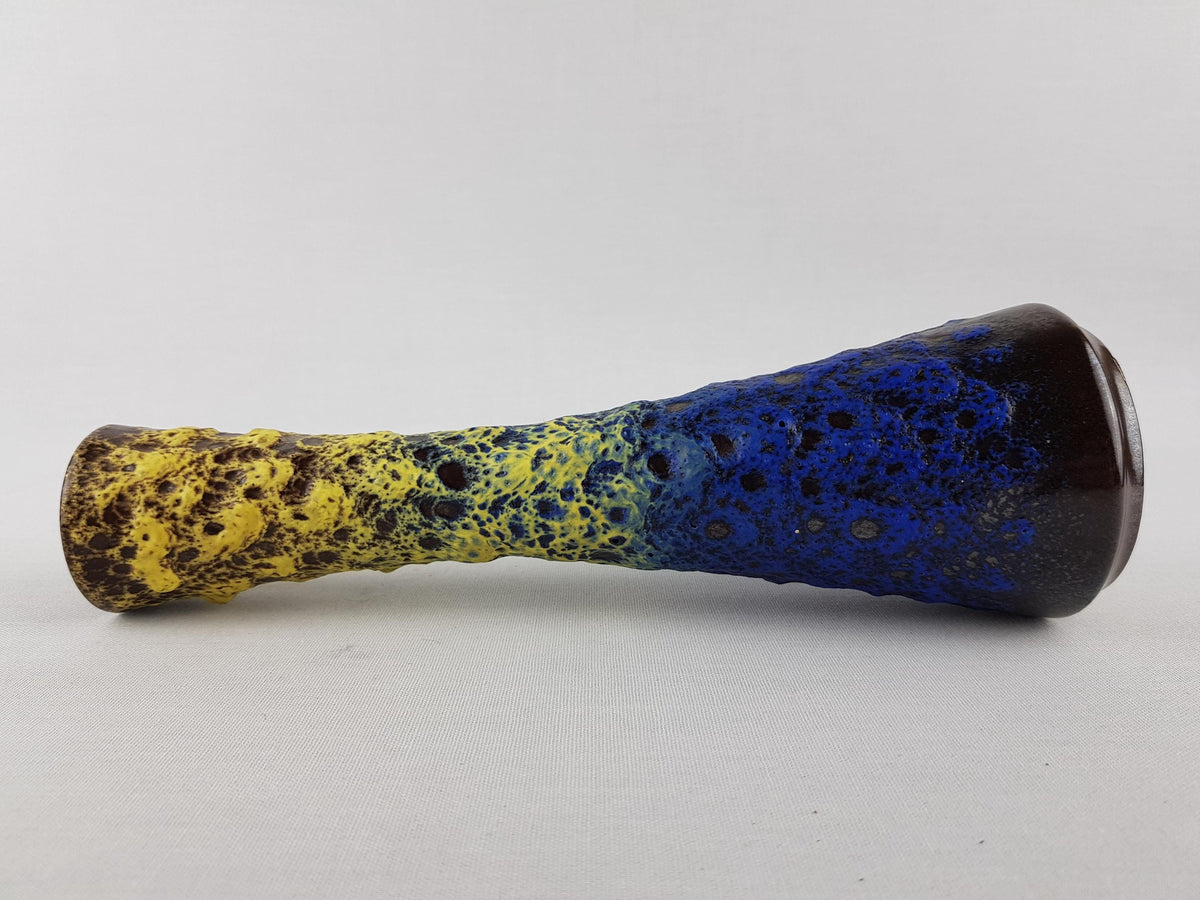 Vintage STEULER KERAMIK Blue and Yellow Fat Lava Vase 4125 3 West German Pottery 1950s
