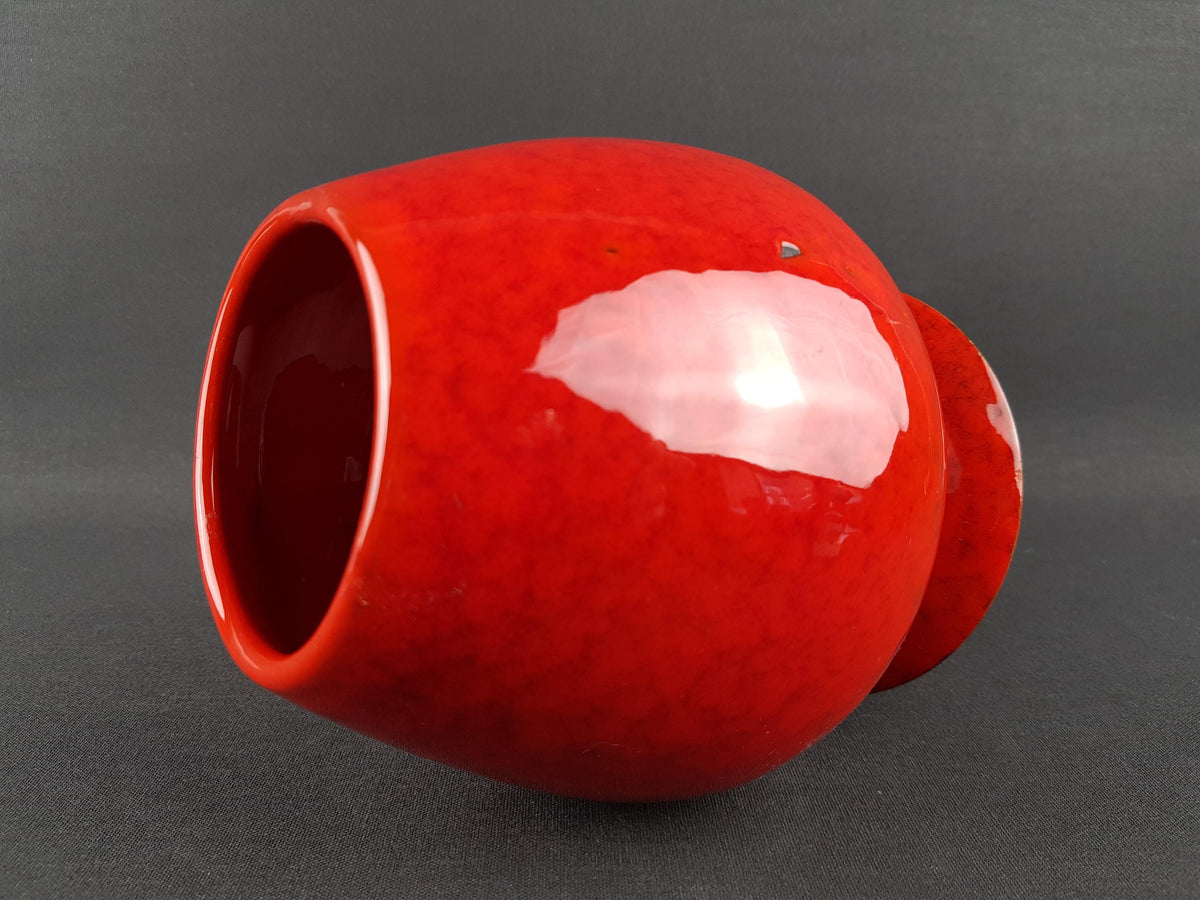 Vintage ITALIAN POTTERY Red Pedestal Vase Fat Lava Era 1960s 1970s