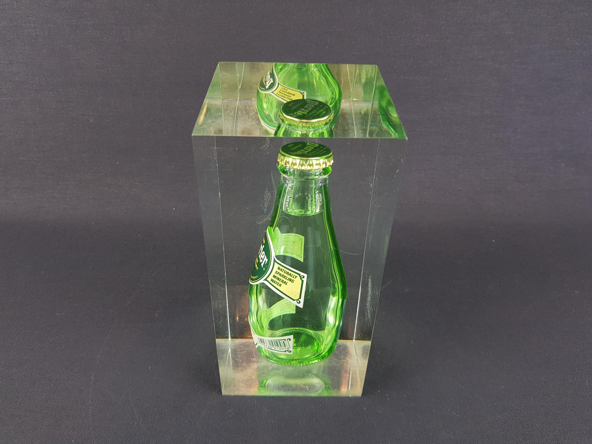 Vintage PERRIER Water Bottle in Lucite Advertising Display Paperweight 70s 80s