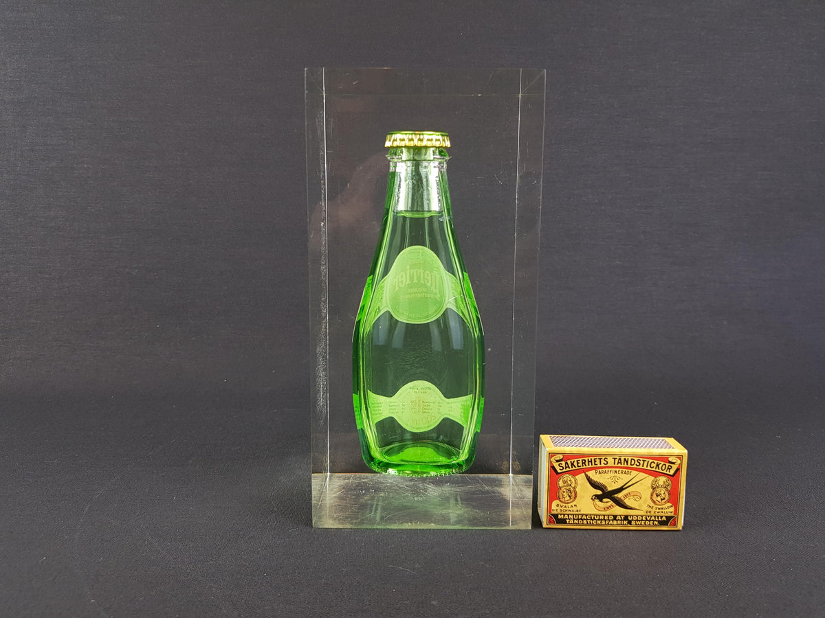 Vintage PERRIER Water Bottle in Lucite Advertising Display Paperweight 70s 80s