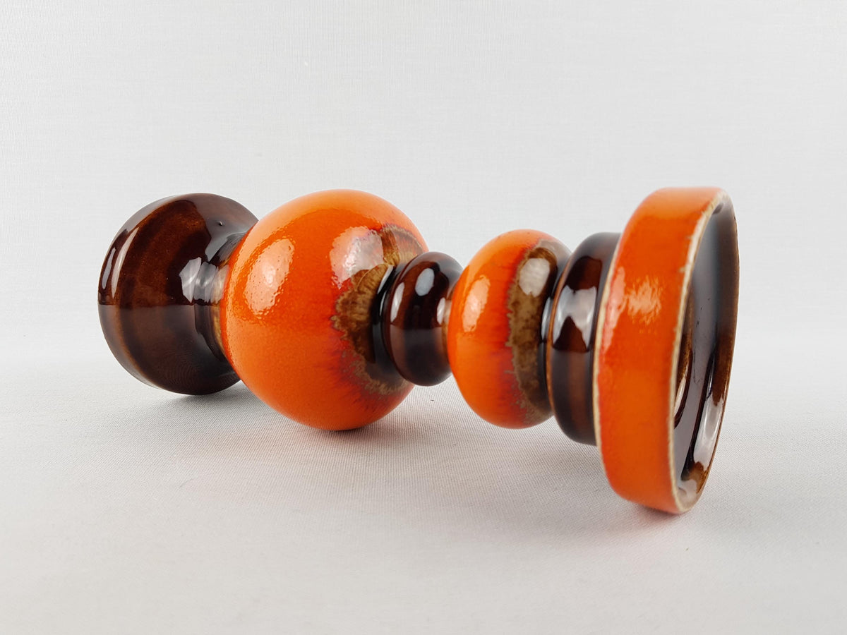 Vintage JASBA KERAMIK Orange And Brown Hooped Candle Holder West German Pottery 1960s 1970s