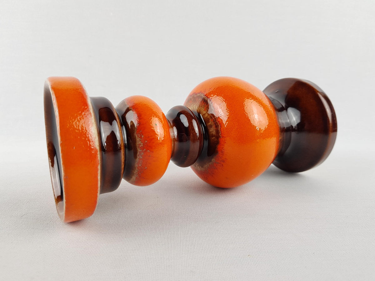 Vintage JASBA KERAMIK Orange And Brown Hooped Candle Holder West German Pottery 1960s 1970s