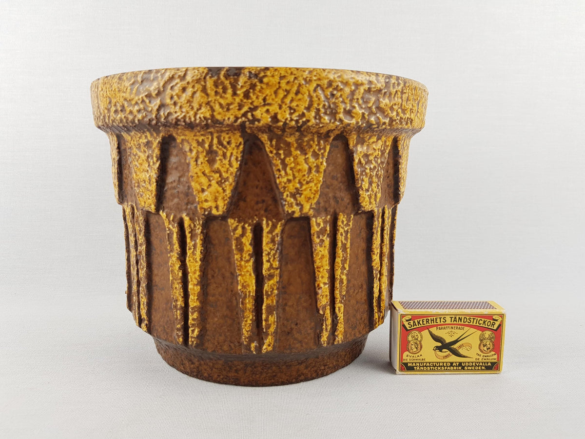 Vintage CERAMANO KERAMIK Yellow Planter Cache Pot With Epsilon Decor 4017 West German Pottery 1960s