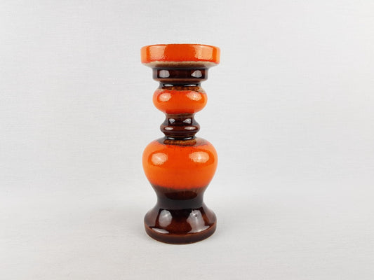 Vintage JASBA KERAMIK Orange And Brown Hooped Candle Holder West German Pottery 1960s 1970s