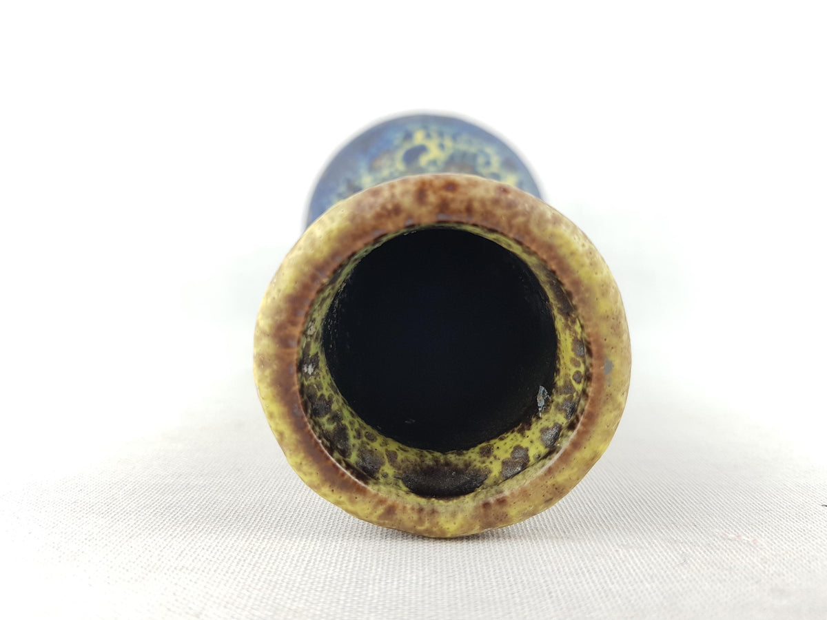 Vintage STEULER KERAMIK Yellow and Blue Fat Lava Vase 127/25 West German Pottery 1960s