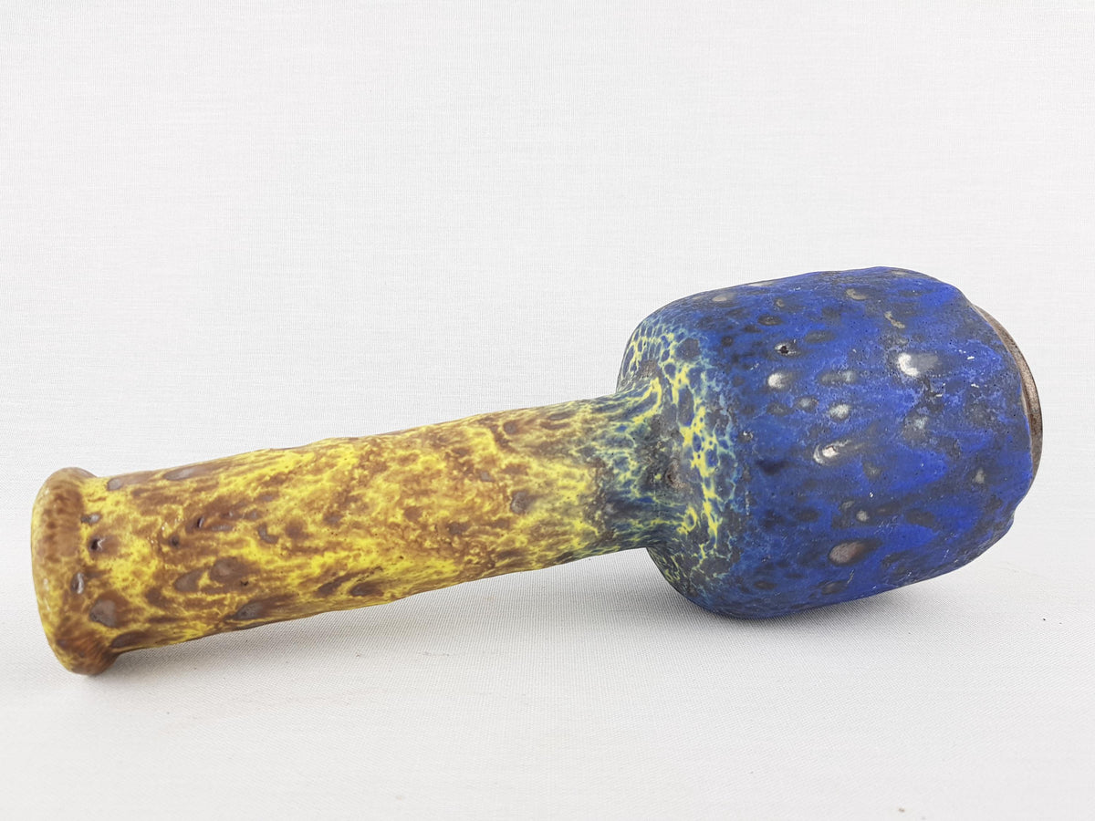 Vintage STEULER KERAMIK Yellow and Blue Fat Lava Vase 127/25 West German Pottery 1960s