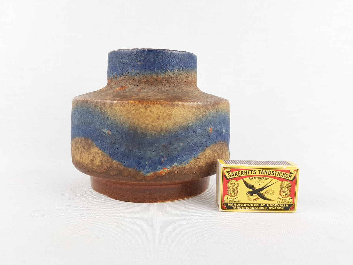 Vintage RUSCHA KERAMIK Blue Brown Beige Vase R11 West German Pottery 1980s