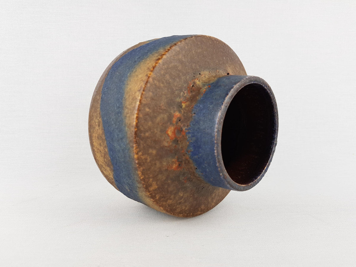 Vintage RUSCHA KERAMIK Blue Brown Beige Vase R11 West German Pottery 1980s