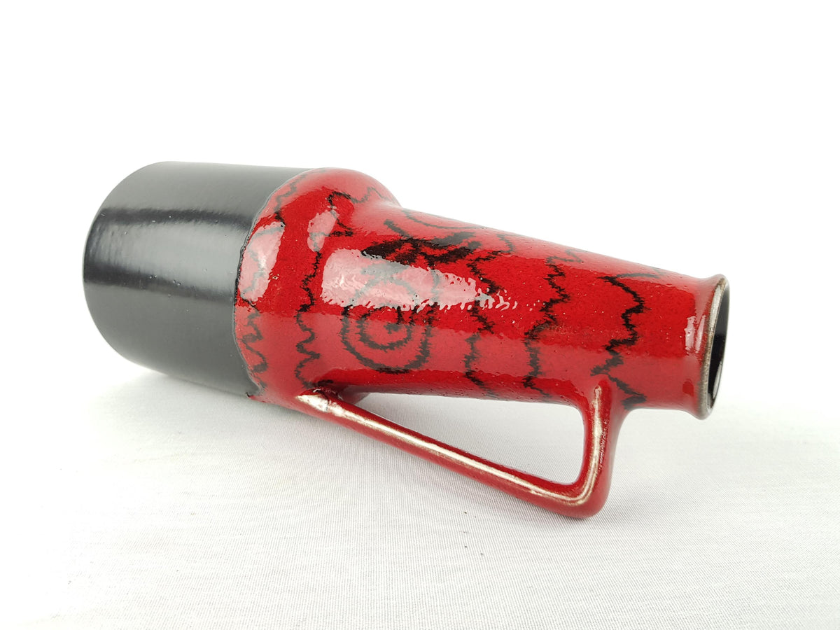Vintage DUMLER UND BREIDEN Handled Black and Red Vase 332-26 West German Pottery 1960-70s