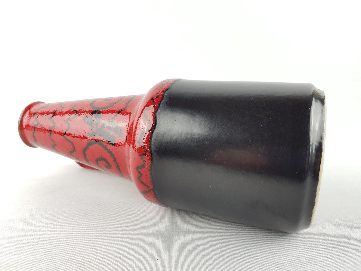 Vintage DUMLER UND BREIDEN Handled Black and Red Vase 332-26 West German Pottery 1960-70s