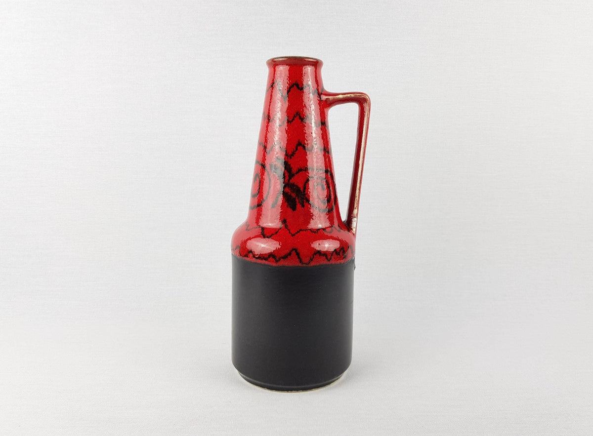 Vintage DUMLER UND BREIDEN Handled Black and Red Vase 332-26 West German Pottery 1960-70s
