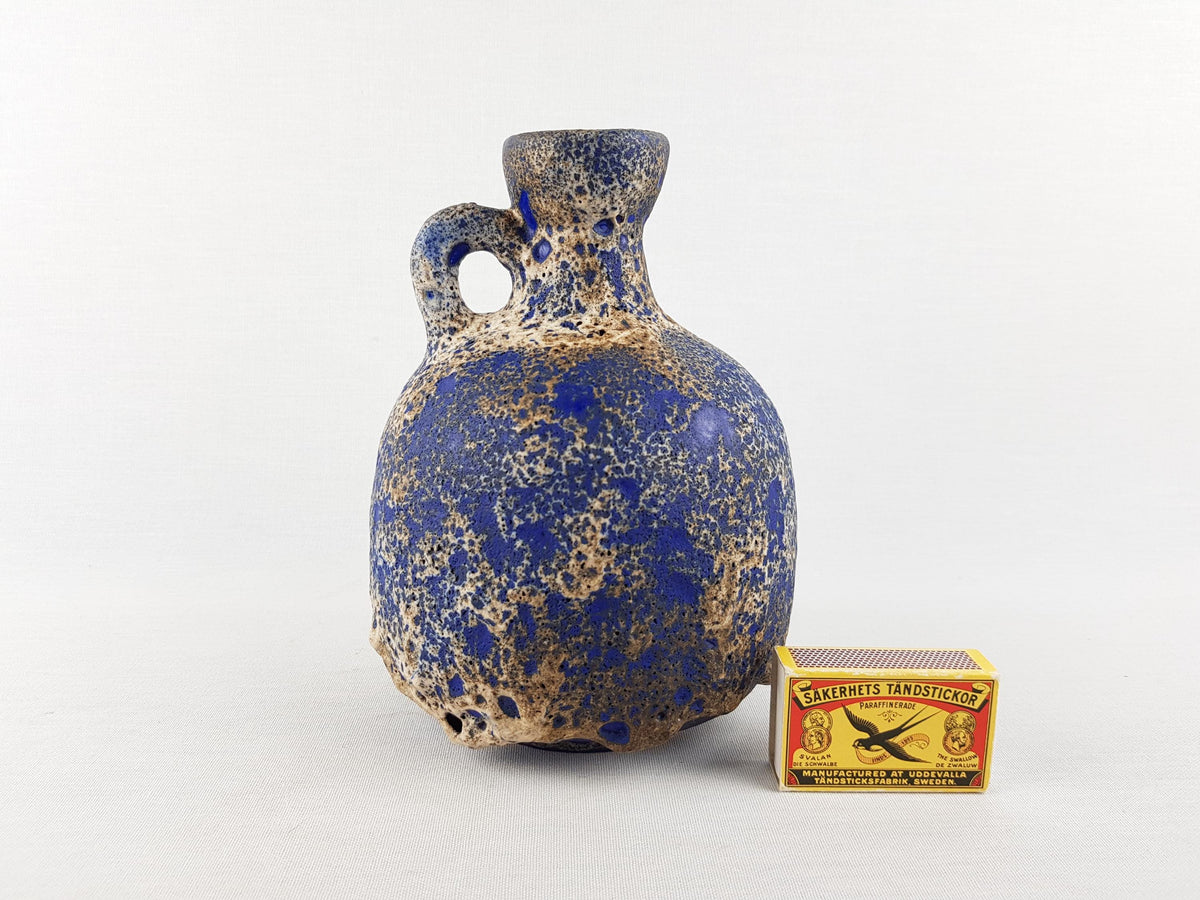 Vintage RUSCHA KERAMIK Blue Brown and White Fat Lava Vase with 333 West German Pottery