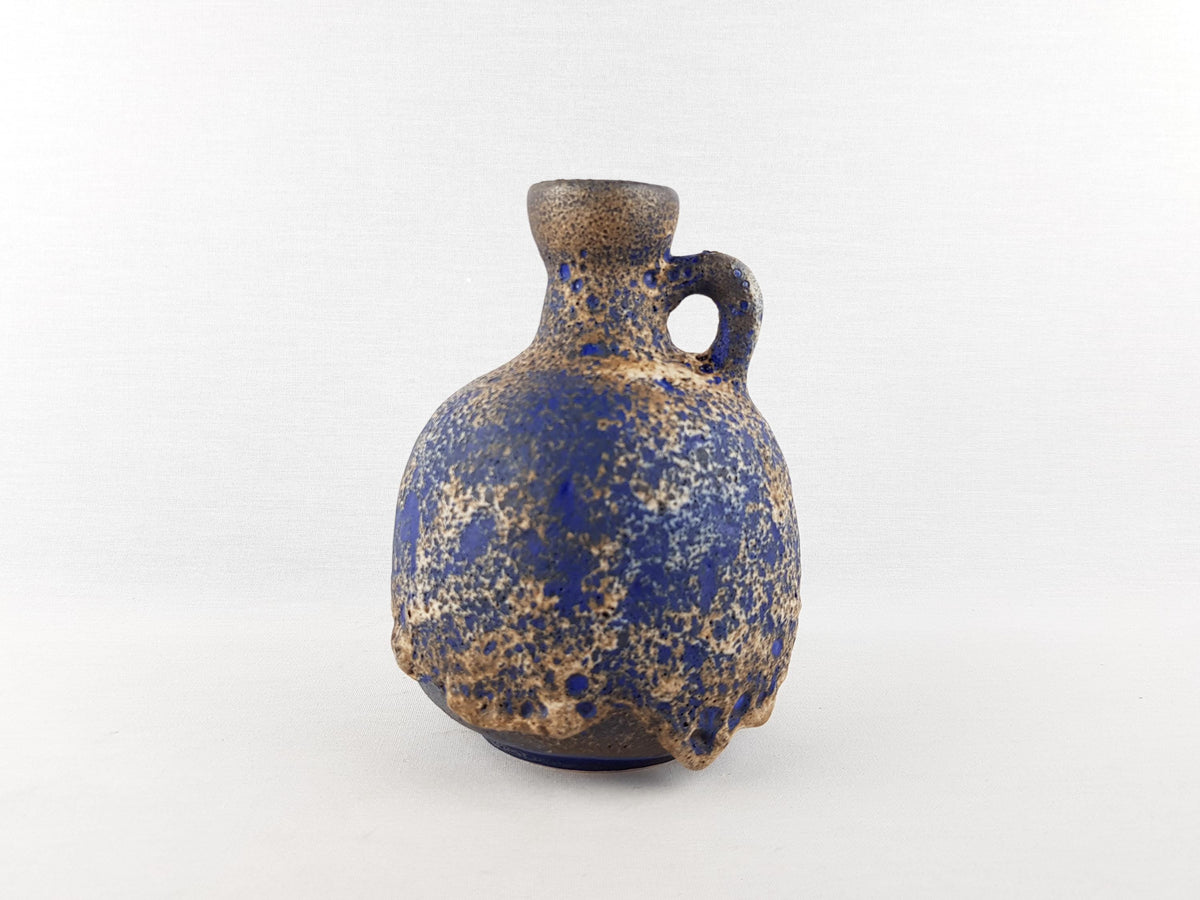 Vintage RUSCHA KERAMIK Blue Brown and White Fat Lava Vase with 333 West German Pottery