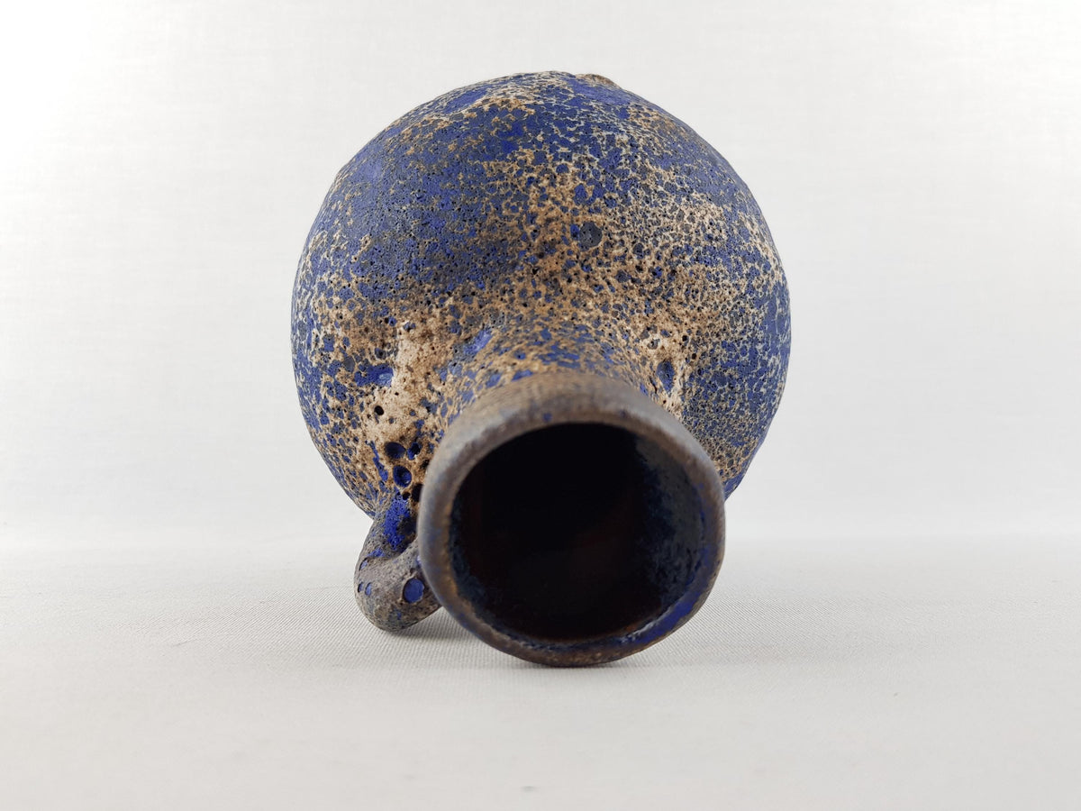 Vintage RUSCHA KERAMIK Blue Brown and White Fat Lava Vase with 333 West German Pottery
