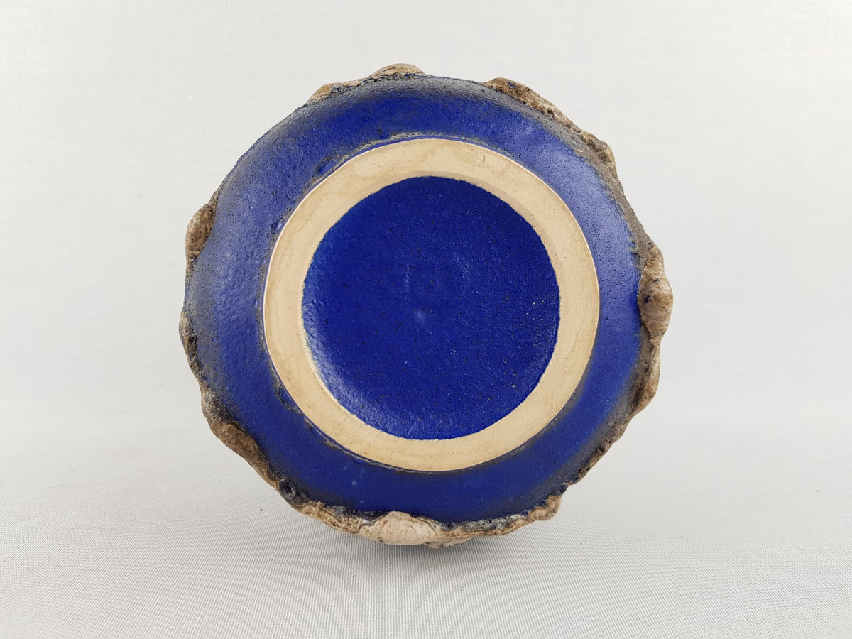 Vintage RUSCHA KERAMIK Blue Brown and White Fat Lava Vase with 333 West German Pottery