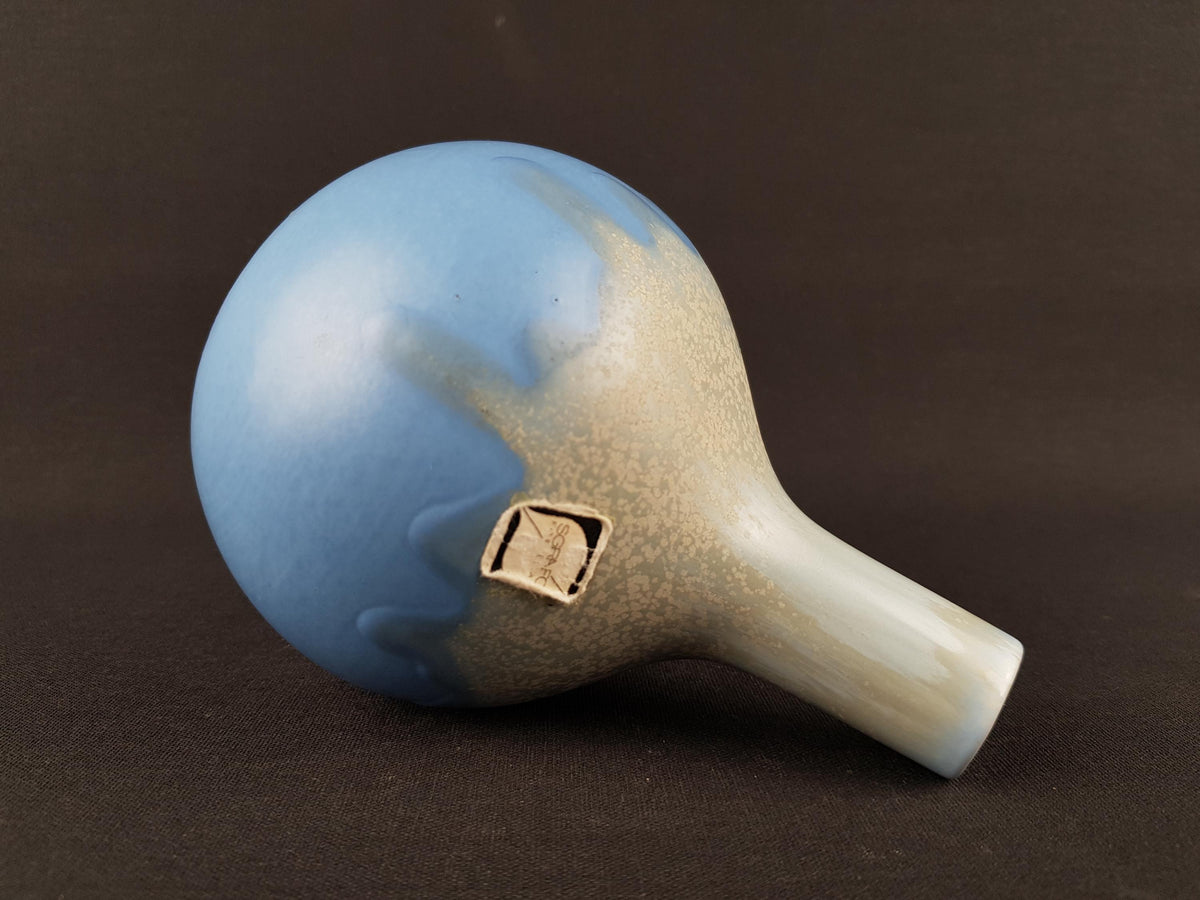 Vintage Sgrafo Vase: Blue Drip Lava Decor, West German Pottery
