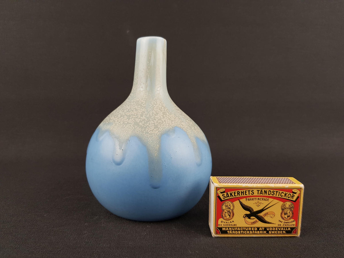 Vintage Sgrafo Vase: Blue Drip Lava Decor, West German Pottery