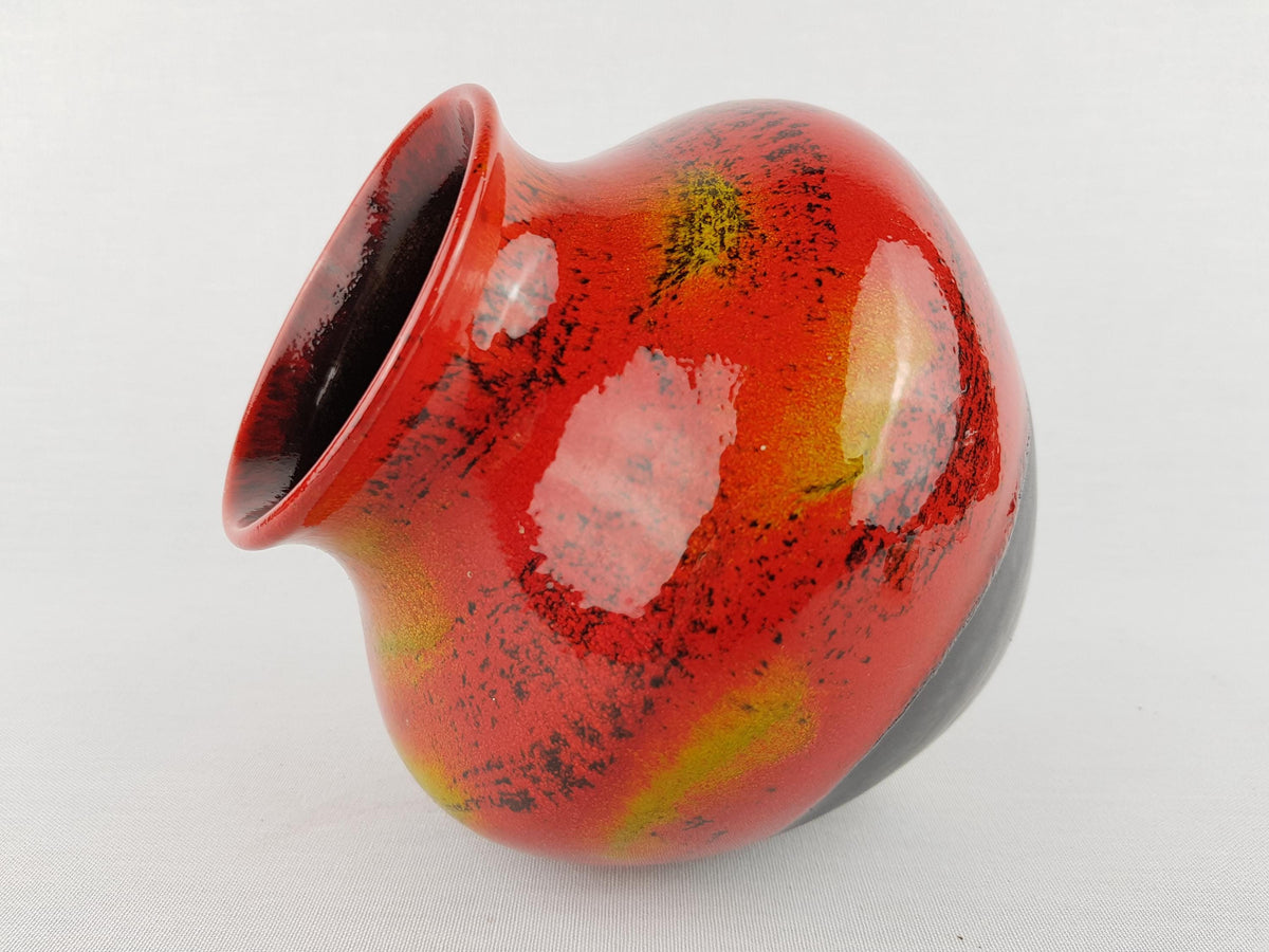 Vintage DÜMLER & BREIDEN Black,Red and Yellow Ceramic Vase 187 15 West German Pottery 1960s 1970s