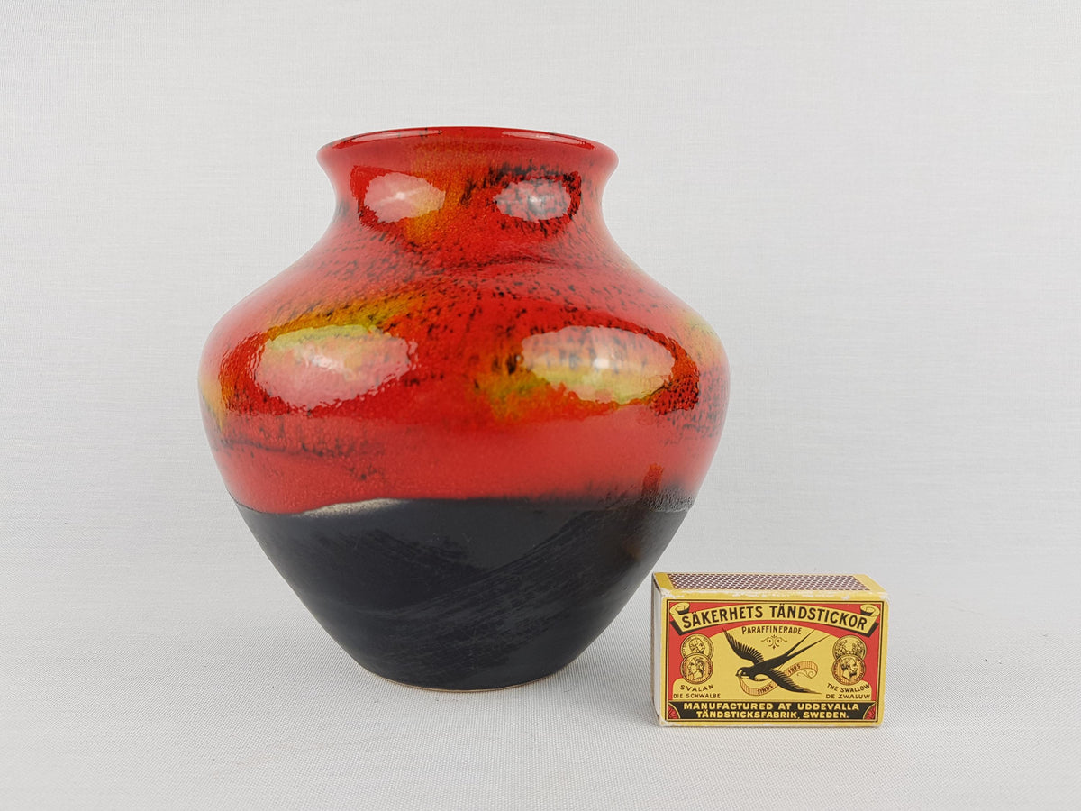 Vintage DÜMLER & BREIDEN Black,Red and Yellow Ceramic Vase 187 15 West German Pottery 1960s 1970s