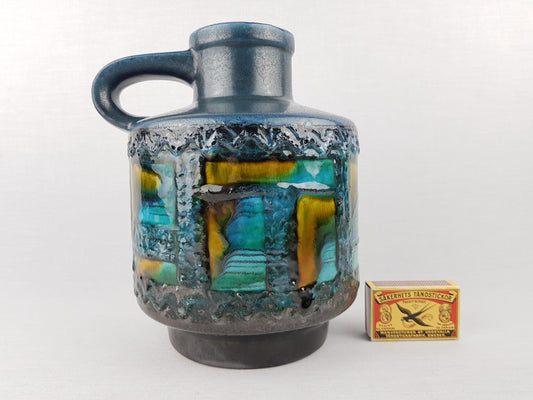 Vintage CARSTENS TONNIESH0F KERAMIK Handled Turquoise Blue Vase Ontario Decor 1531 20 West German Pottery 1968