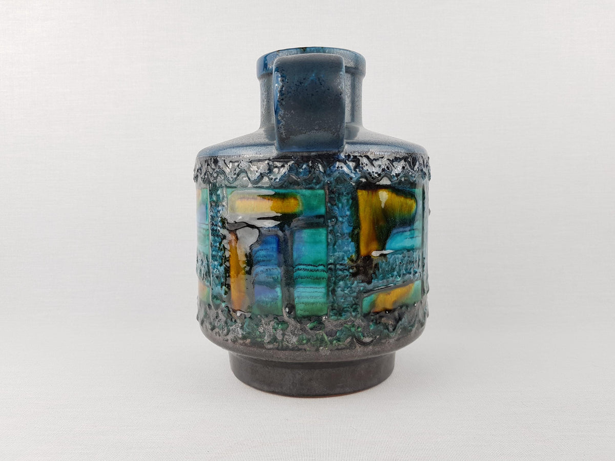 Vintage CARSTENS TONNIESH0F KERAMIK Handled Turquoise Blue Vase Ontario Decor 1531 20 West German Pottery 1968