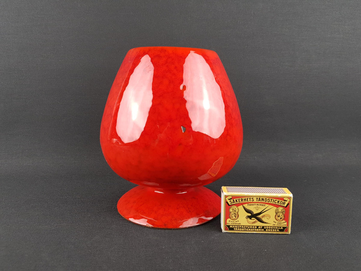 Vintage ITALIAN POTTERY Red Pedestal Vase Fat Lava Era 1960s 1970s