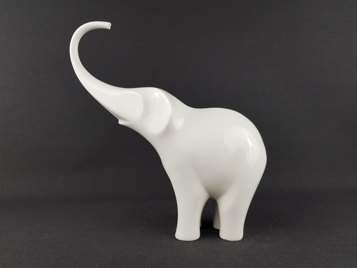 Vintage SGRAFO MODERN White Elephant Porcelain Figurine by Peter Müller West German Pottery 1970s