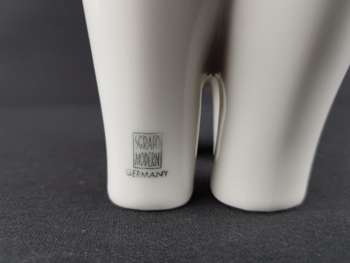Vintage SGRAFO MODERN White Elephant Porcelain Figurine by Peter Müller West German Pottery 1970s