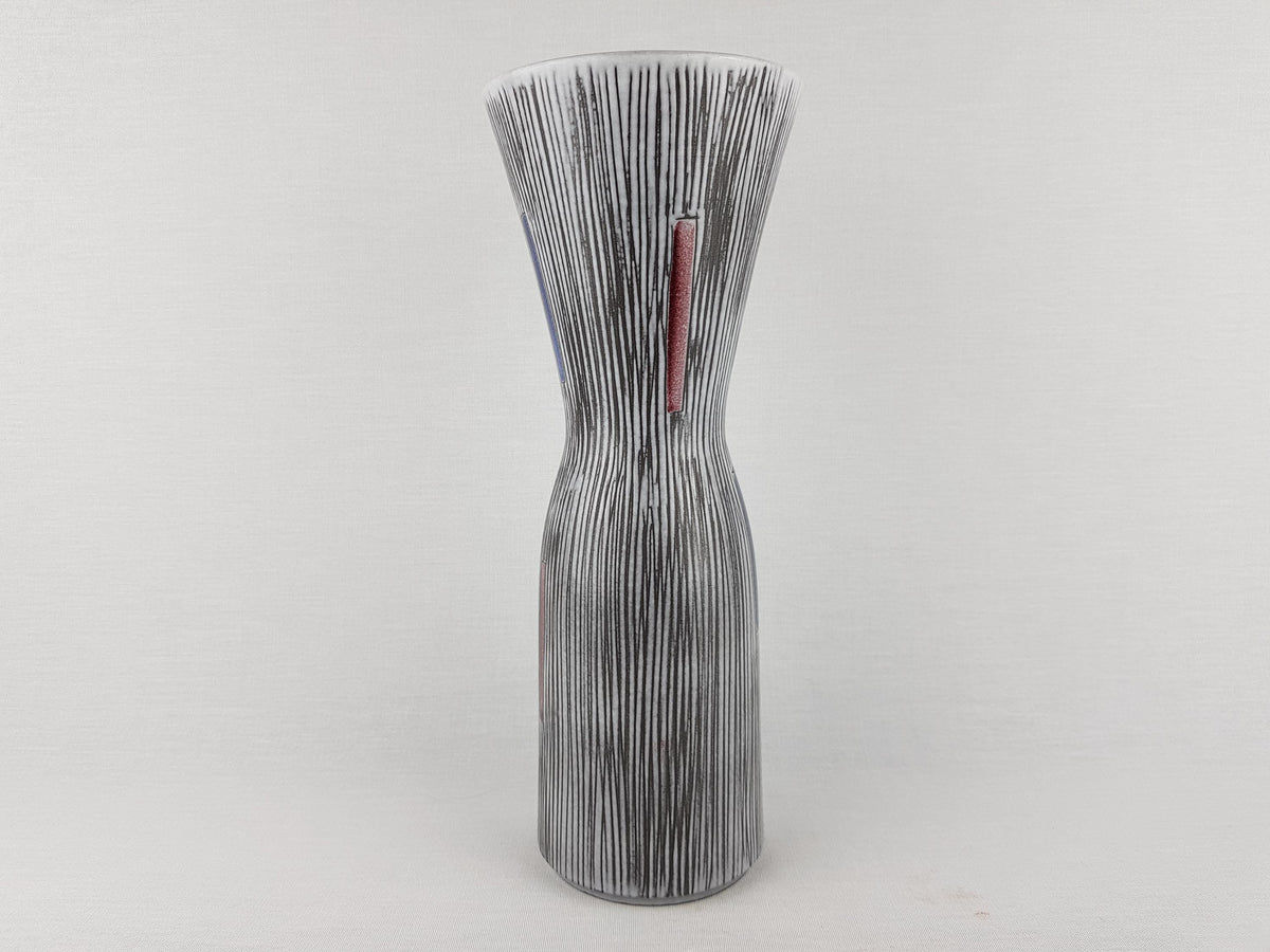 Vintage Steuler Keramik Vase: West German Pottery, Gray Stripes, 1958