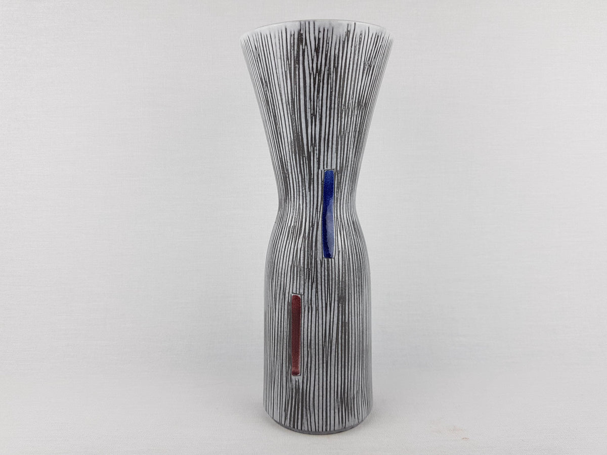 Vintage Steuler Keramik Vase: West German Pottery, Gray Stripes, 1958