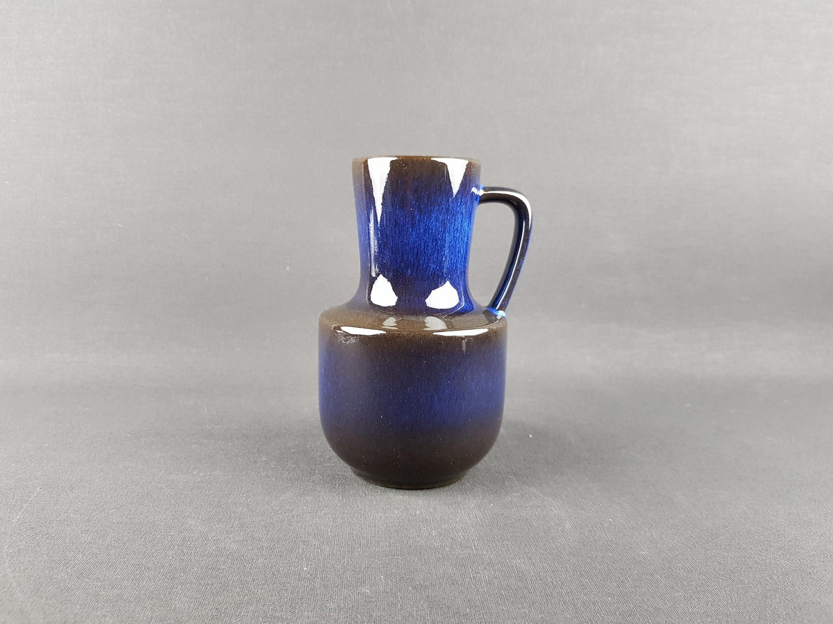 Vintage STEULER KERAMIK Handled Ink Blue Jug Vase 141-15 West German Pottery 1960s
