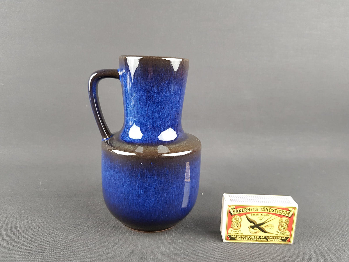 Vintage STEULER KERAMIK Handled Ink Blue Jug Vase 141-15 West German Pottery 1960s
