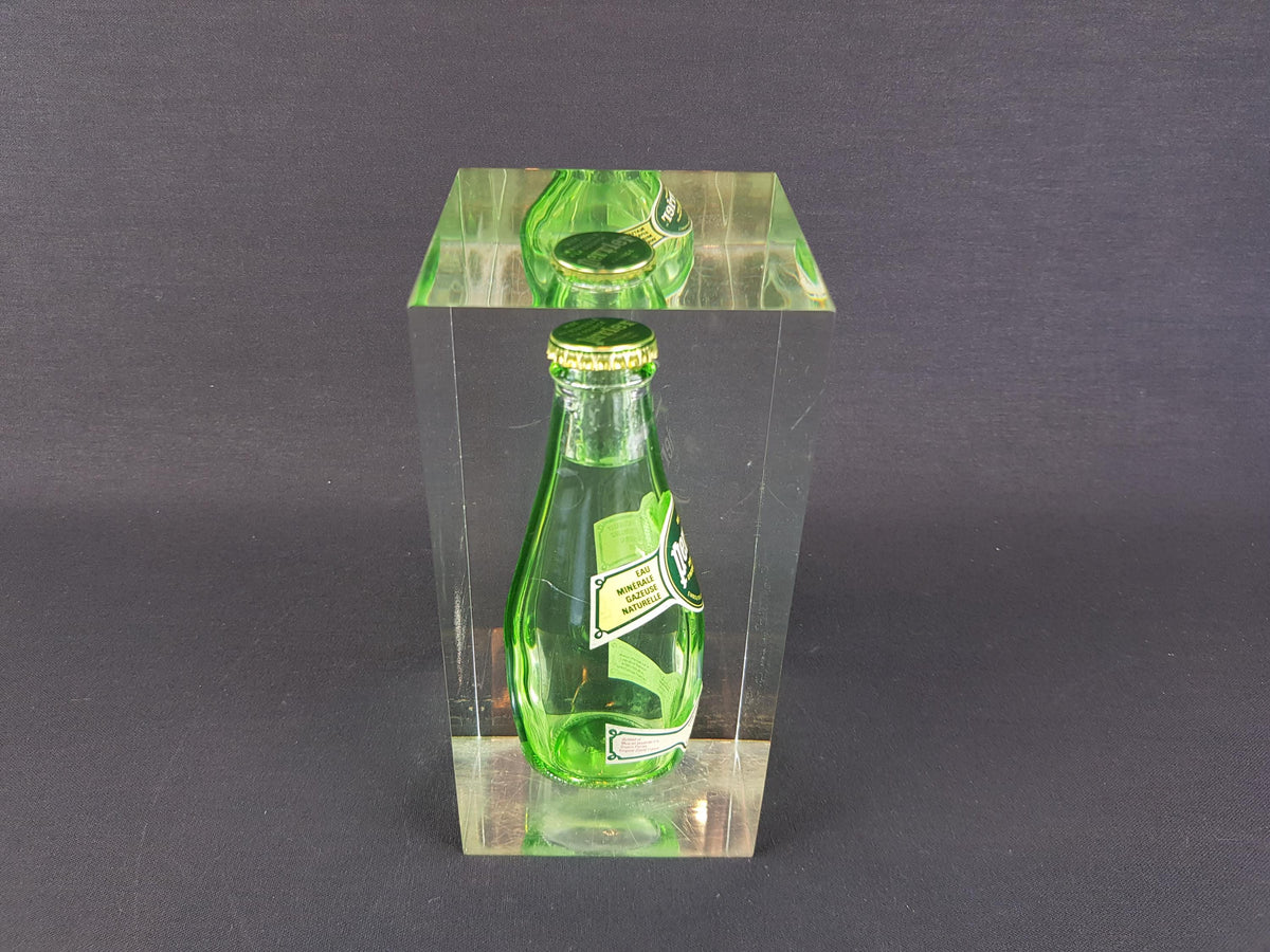 Vintage PERRIER Water Bottle in Lucite Advertising Display Paperweight 70s 80s