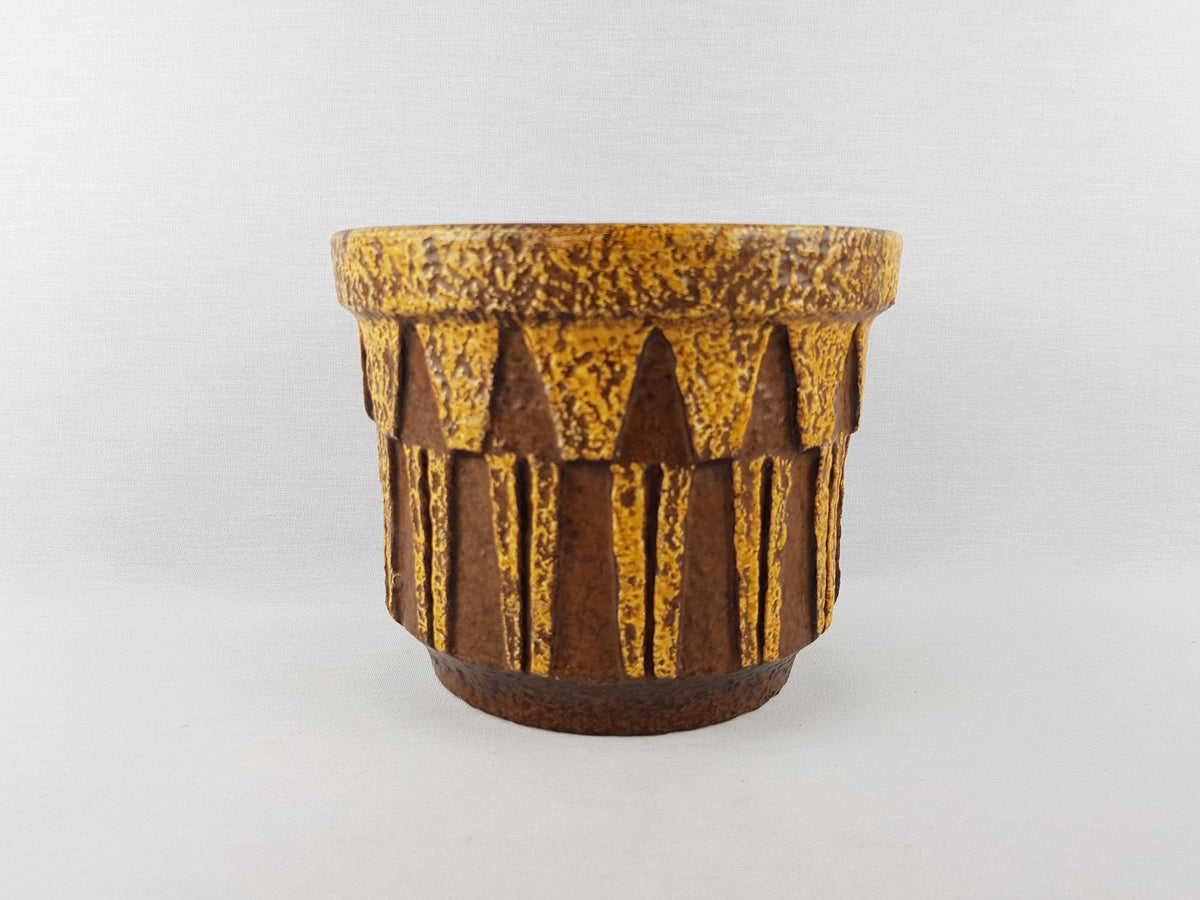 Vintage CERAMANO KERAMIK Yellow Planter Cache Pot With Epsilon Decor 4017 West German Pottery 1960s