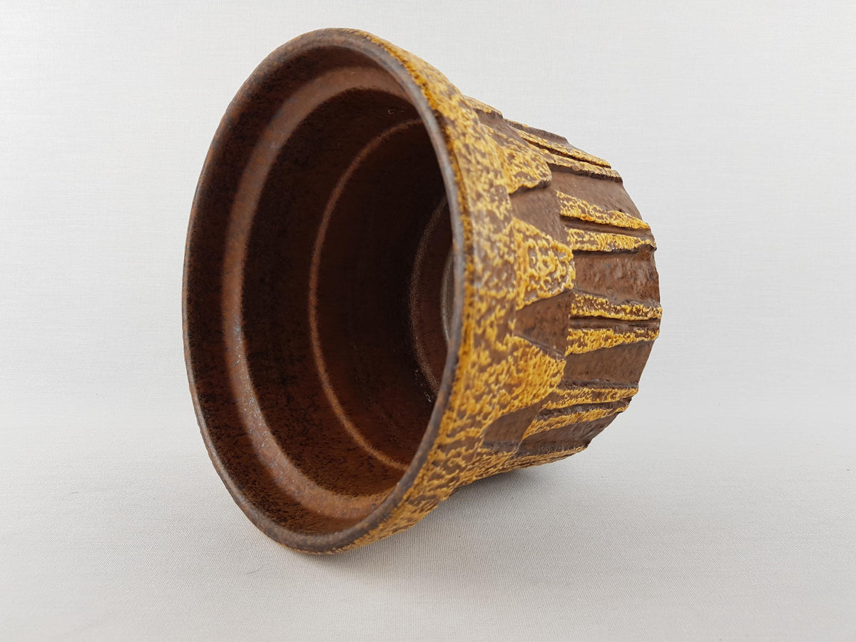Vintage CERAMANO KERAMIK Yellow Planter Cache Pot With Epsilon Decor 4017 West German Pottery 1960s