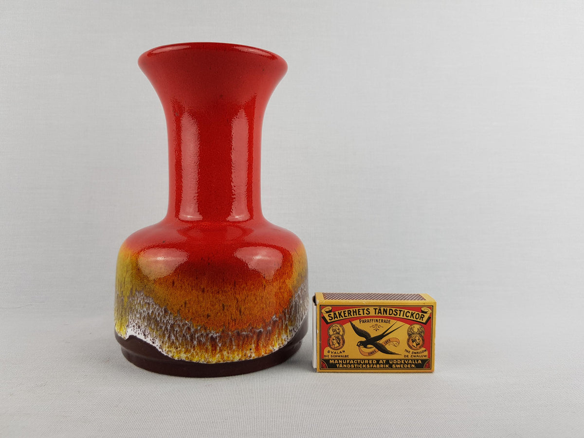 Vintage JASBA Trumpet Vase: Red Orange Glazed West German Pottery