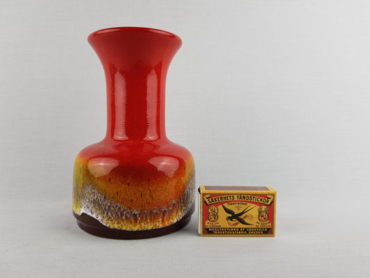 Vintage JASBA Trumpet Vase: Red Orange Glazed West German Pottery