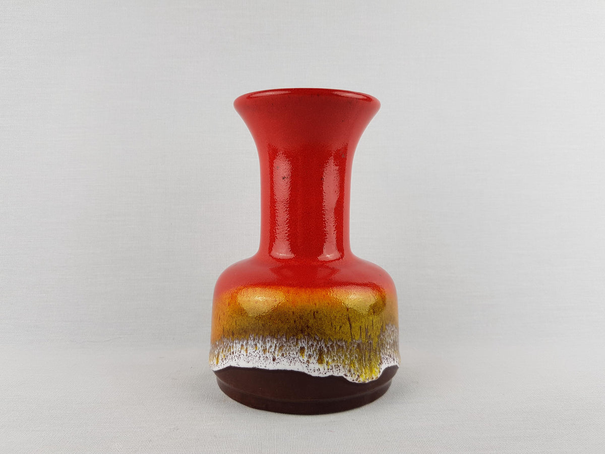 Vintage JASBA Trumpet Vase: Red Orange Glazed West German Pottery