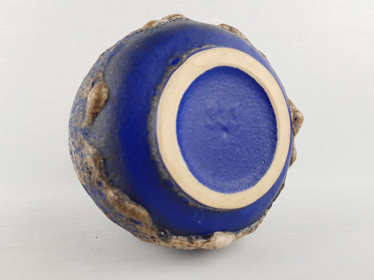 Vintage RUSCHA KERAMIK Blue Brown and White Fat Lava Vase with 333 West German Pottery