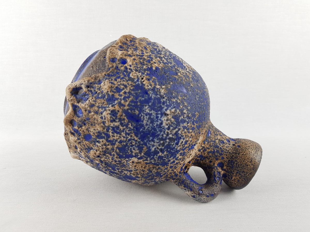 Vintage RUSCHA KERAMIK Blue Brown and White Fat Lava Vase with 333 West German Pottery