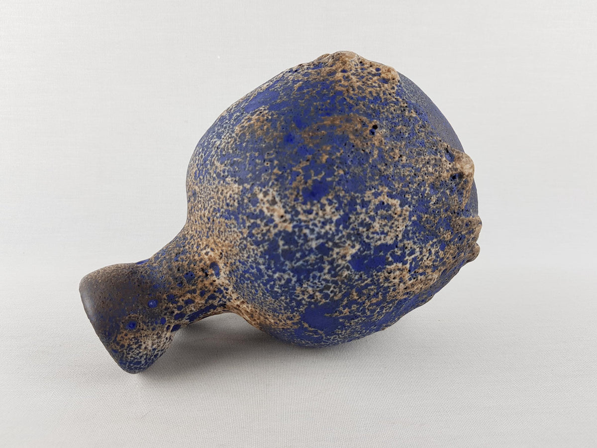 Vintage RUSCHA KERAMIK Blue Brown and White Fat Lava Vase with 333 West German Pottery